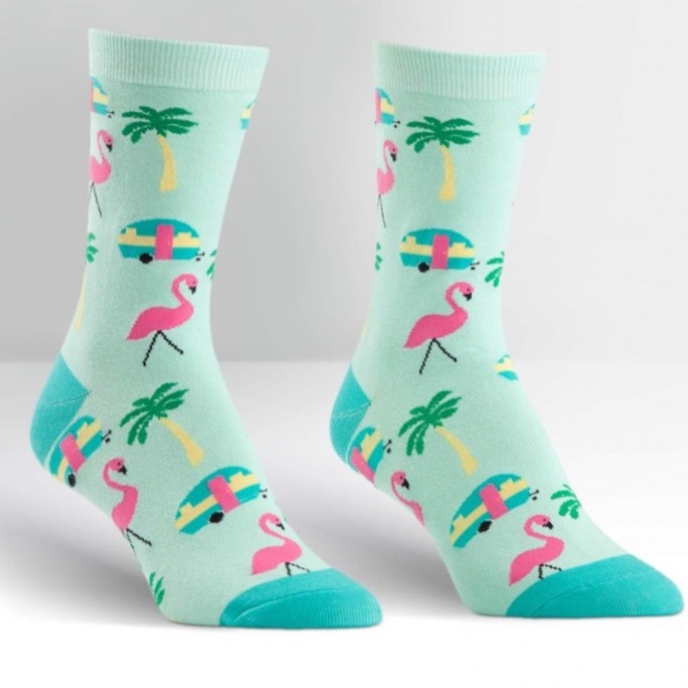 Florida Flamingo, Palmtree & Camper Crew Socks